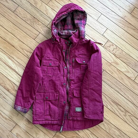 Women’s  C.E. SCHMIDT Workwear Medium Canvas Coat Barn Chore Quilted Hooded - Picture 5 of 12